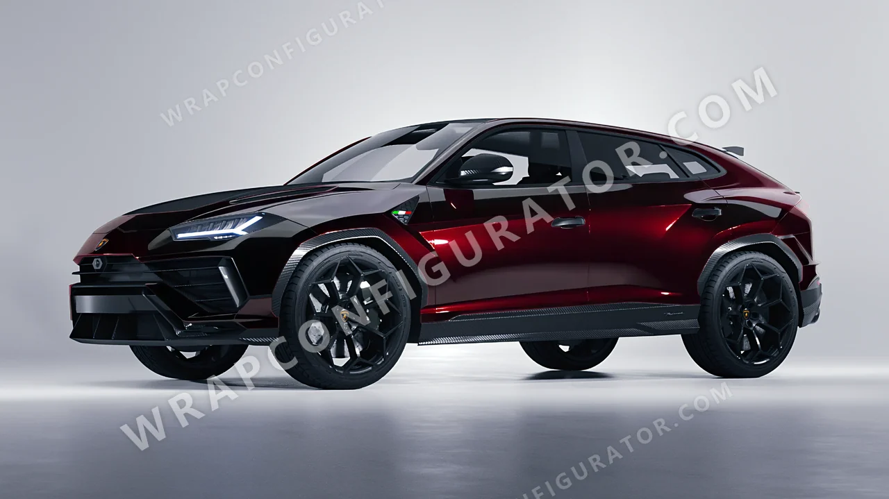 Black Lamborghini Urus Performante 2024 wrapped in KPMF Midnight Crimson Bloom K75447