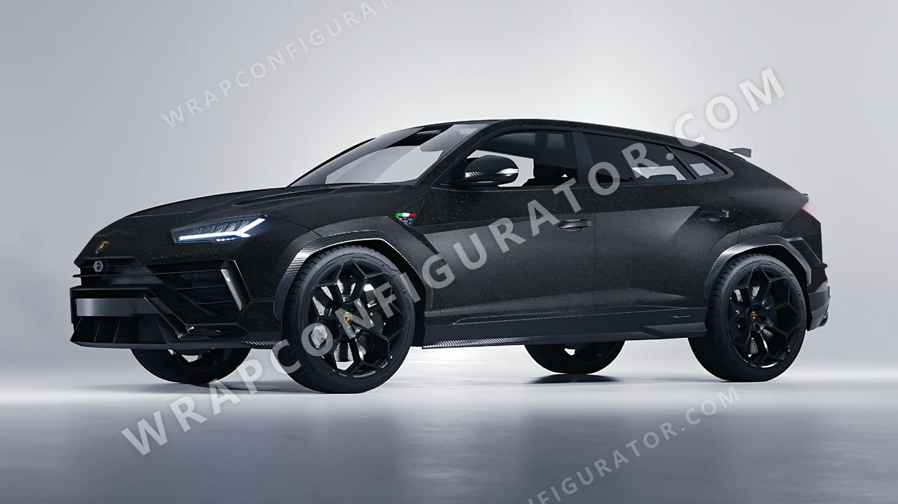 Black Lamborghini Urus Performante 2024 wrapped in ORACAL Matt Black Galactic Gold 970RA-905M