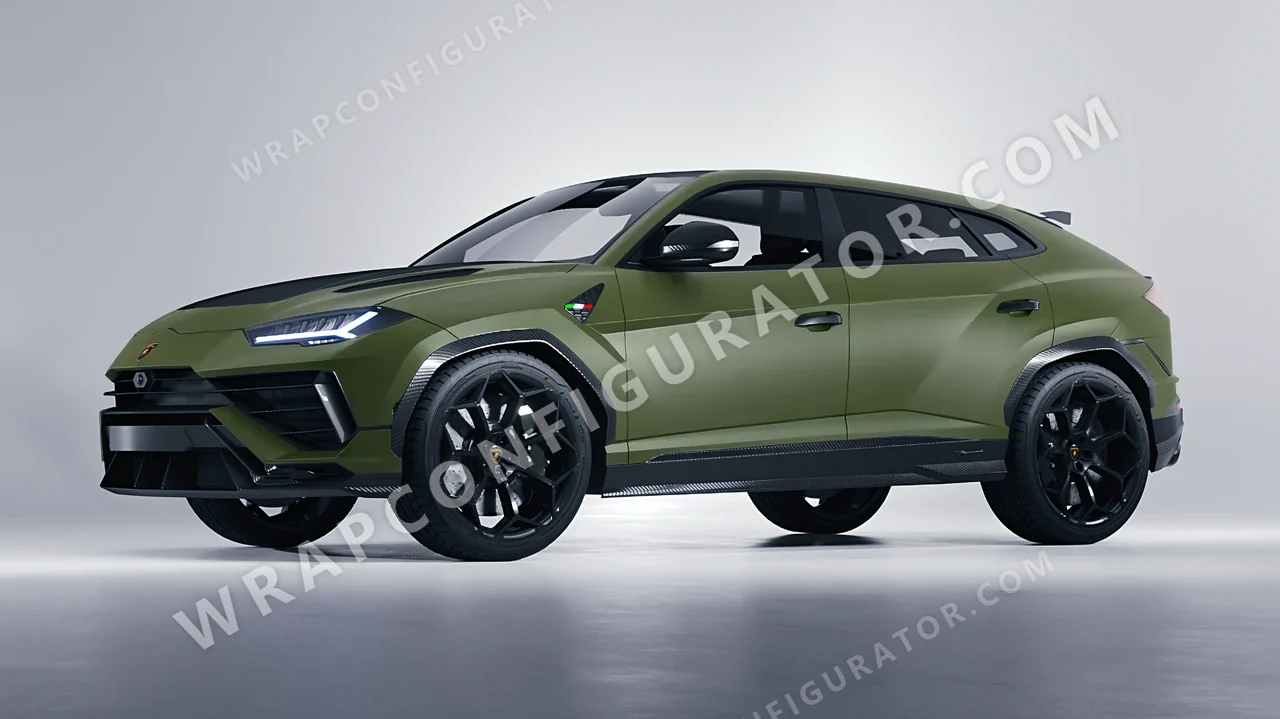 Green Lamborghini Urus Performante 2024 wrapped in 3M Matte Military Green M26