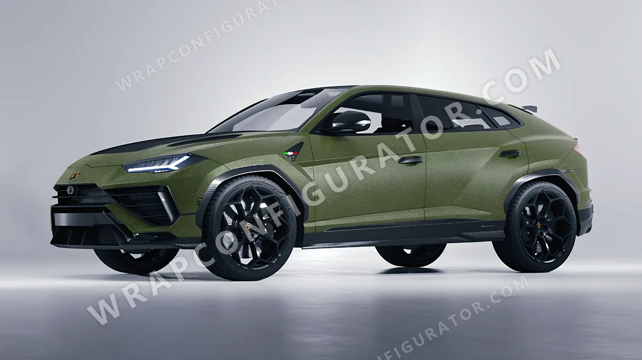 Green Lamborghini Urus Performante 2024 wrapped in Avery Dennison Rugged Combat Green SW900-718-X