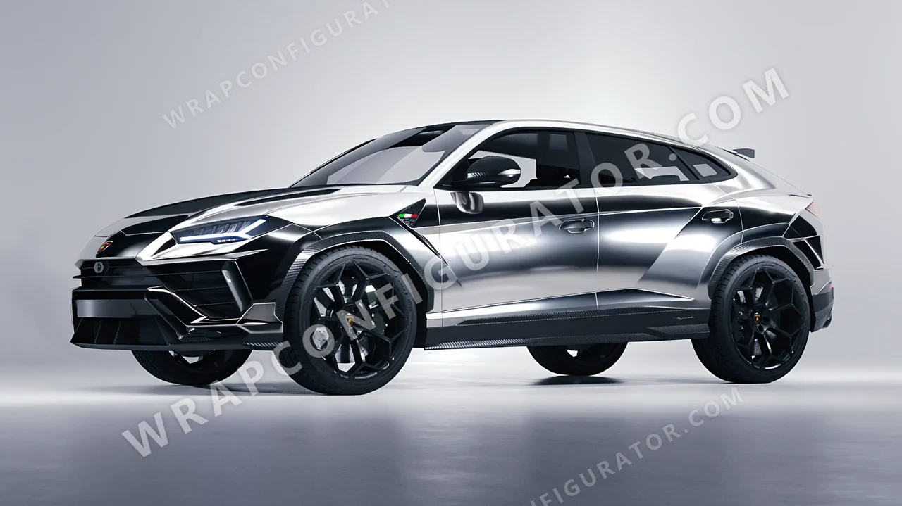 Grey Lamborghini Urus Performante 2024 wrapped in 3M Gloss Silver Chrome GC451