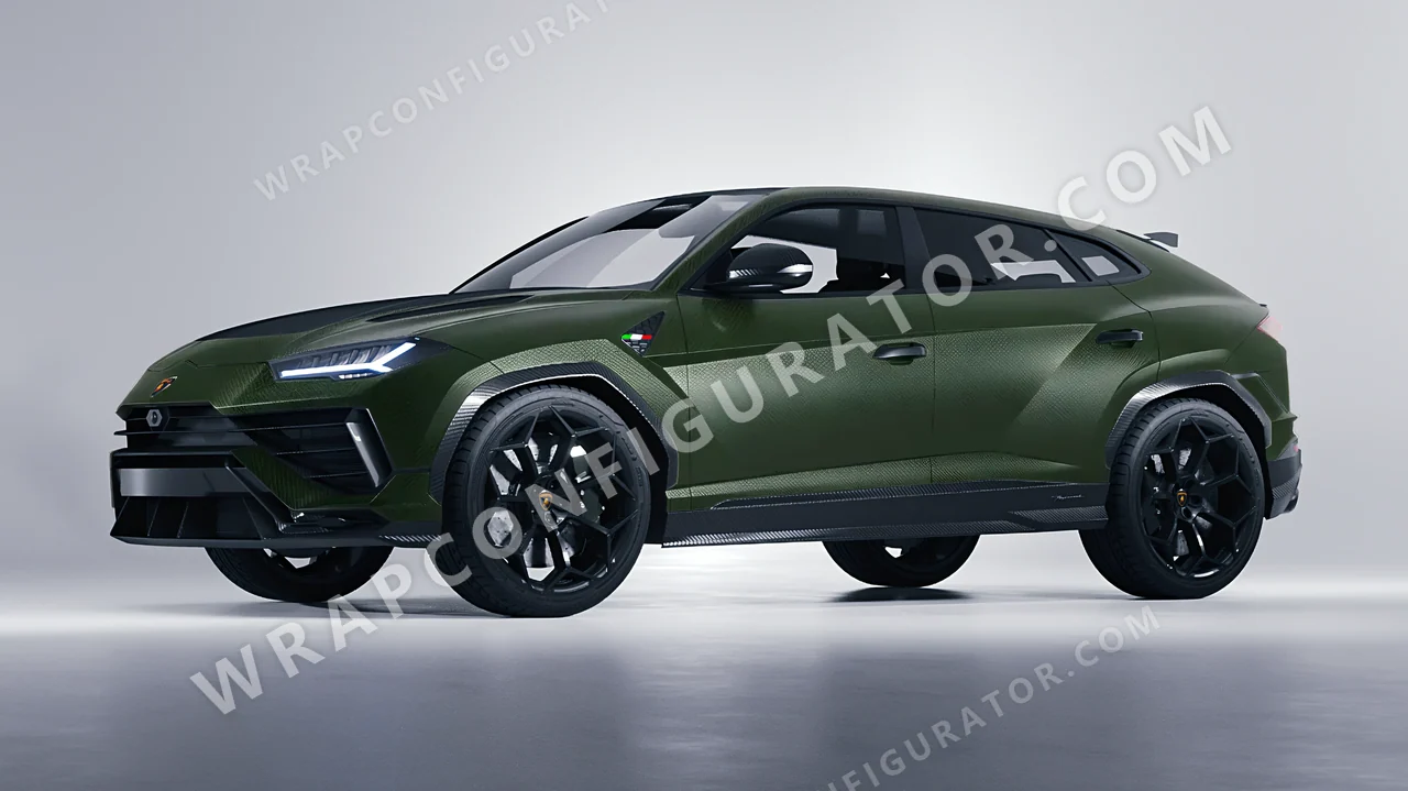 Grey Lamborghini Urus Performante 2024 wrapped in 3M Shadow Military Green SB26