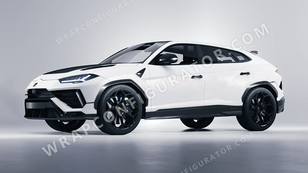 White Lamborghini Urus Performante 2024 wrapped in 3M Carbon Fiber White CFS10