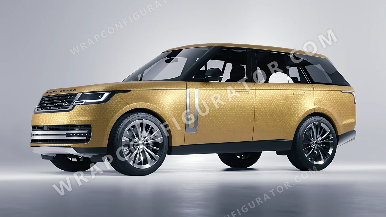 Yellow Land Rover Range Rover 2024 wrapped in ORACAL Gold Honeycomb 975-091HC