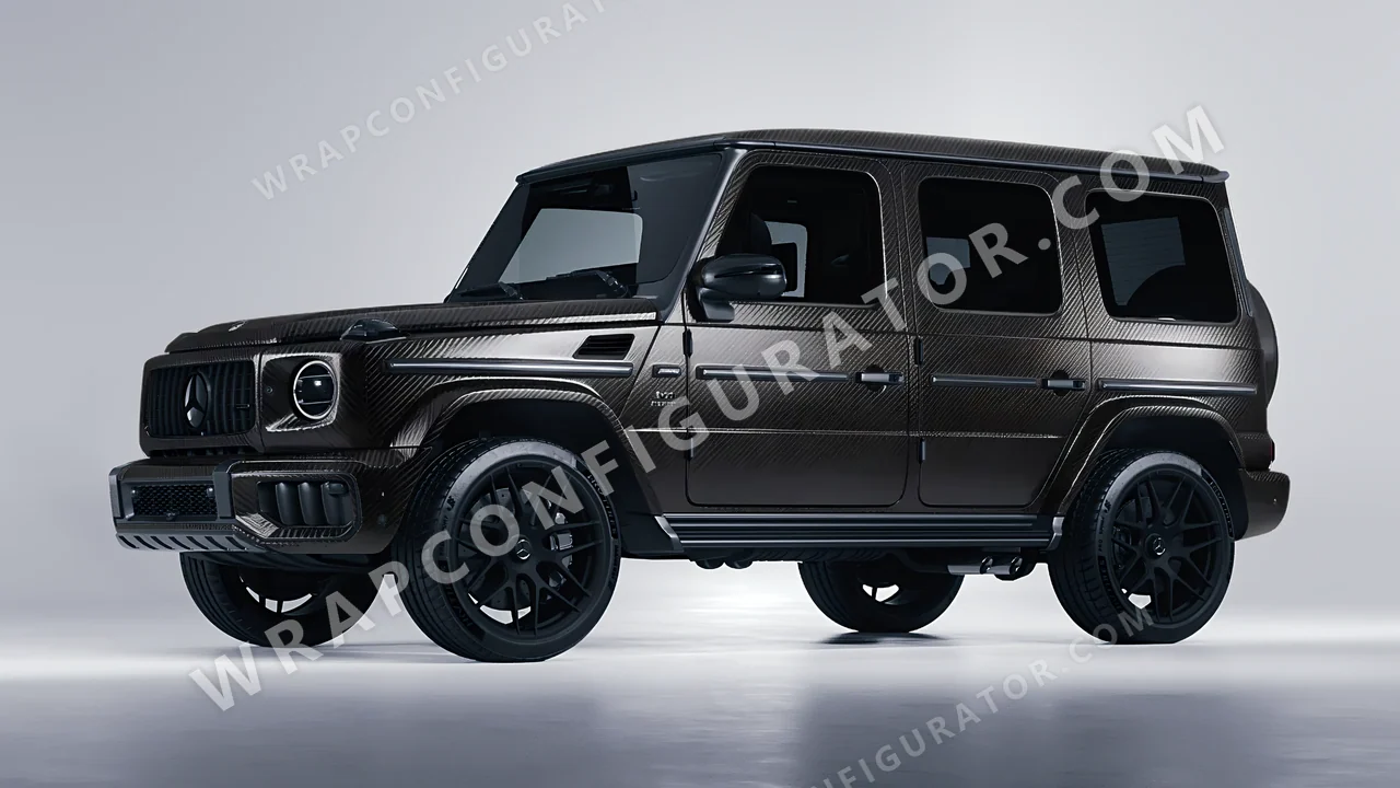 Black Mercedes-Benz G Class AMG 2025 wrapped in 3M Carbon Fiber Black CFS12