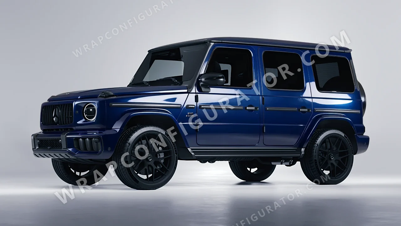 Black Mercedes-Benz G Class AMG 2025 wrapped in 3M Gloss Midnight Blue GP272