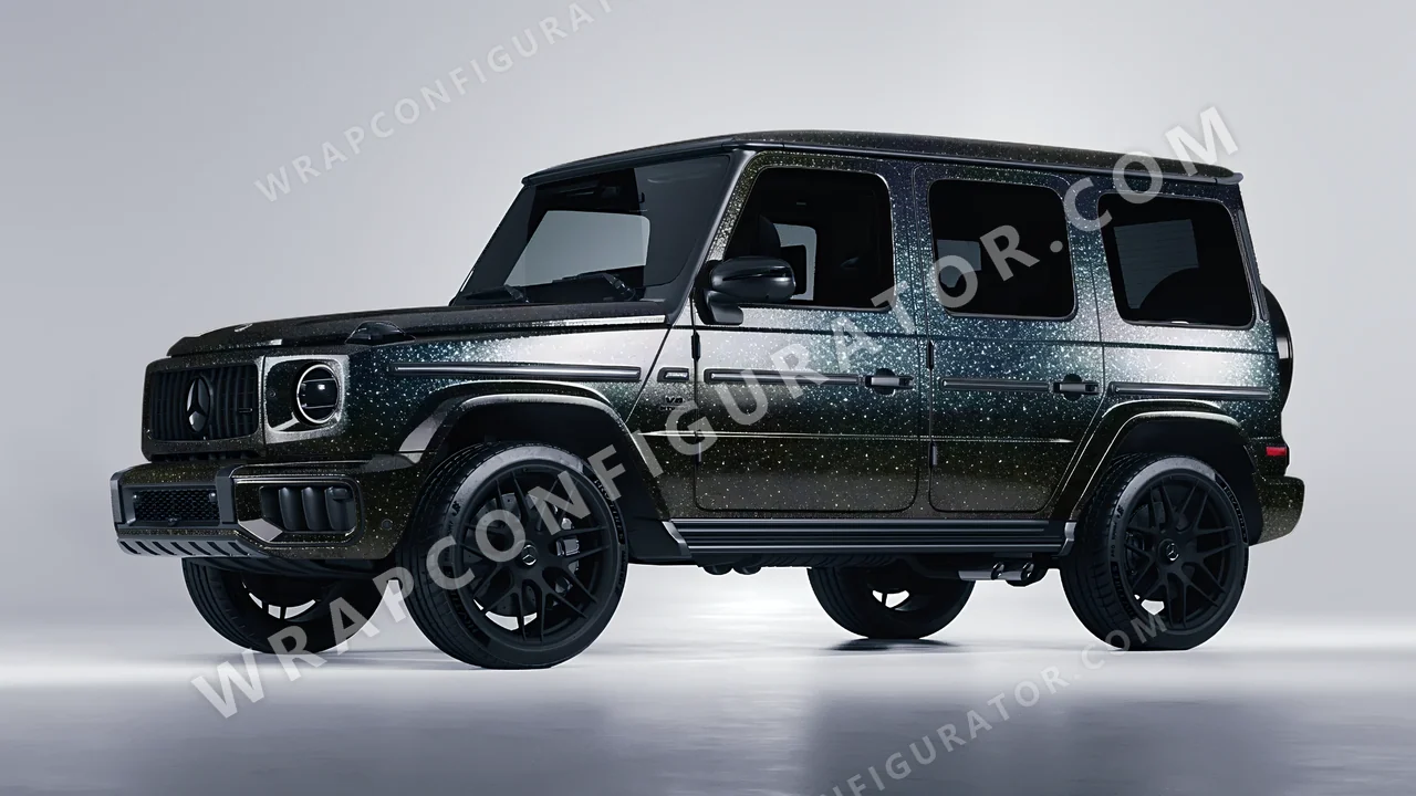 Black Mercedes-Benz G Class AMG 2025 wrapped in ORACAL Gloss Black Galactic Gold 970RA-905G