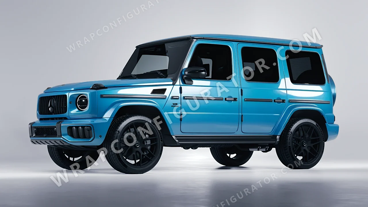 Blue Mercedes-Benz G Class AMG 2025 wrapped in Avery Dennison Aqua Blue SW900-636-O