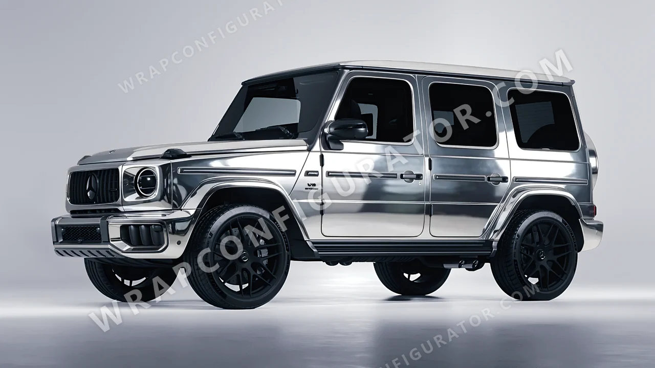 Grey Mercedes-Benz G Class AMG 2025 wrapped in 3M Gloss Silver Chrome GC451
