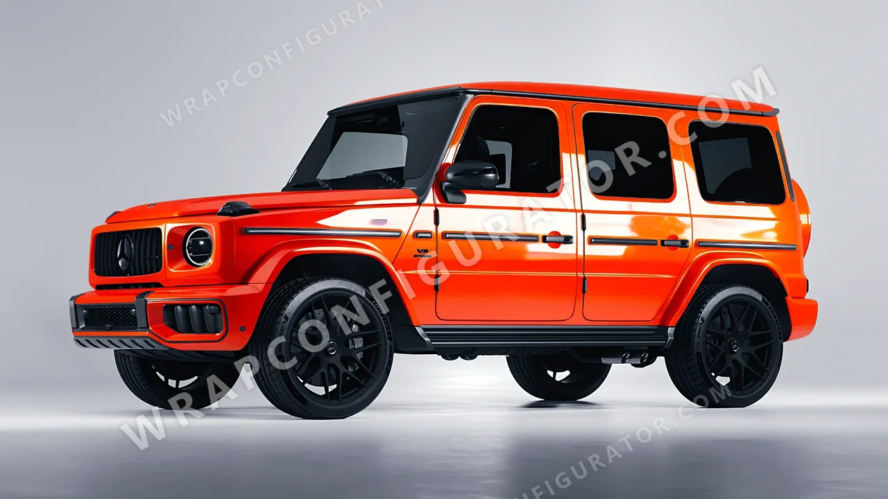 Orange Mercedes-Benz G Class AMG 2025 wrapped in Inozetek Dynamic PPF Student Driver Sungset Orange SD102