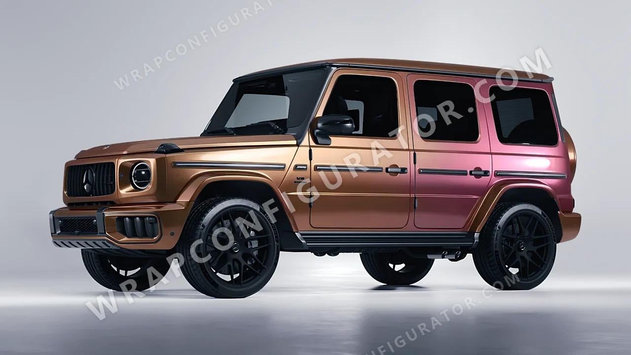 Orange Mercedes-Benz G Class AMG 2025 wrapped in ORACAL Gloss Aubergine Bronze 970RA-990G