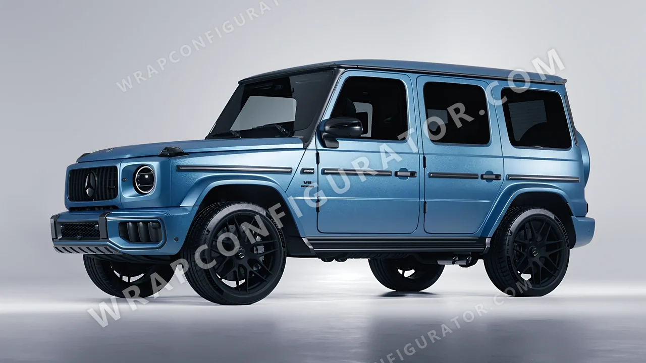 White Mercedes-Benz G Class AMG 2025 wrapped in Avery Dennison Frosty Blue SW900-643-M