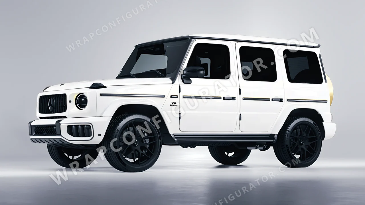 White Mercedes-Benz G Class AMG 2025 wrapped in KPMF Gold White Starlight K75472