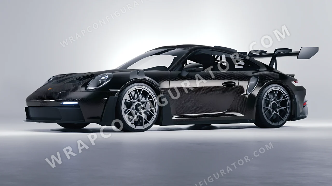 Black Porsche 911 GT3 RS 2024 wrapped in 3M Carbon Fiber Black CFS12