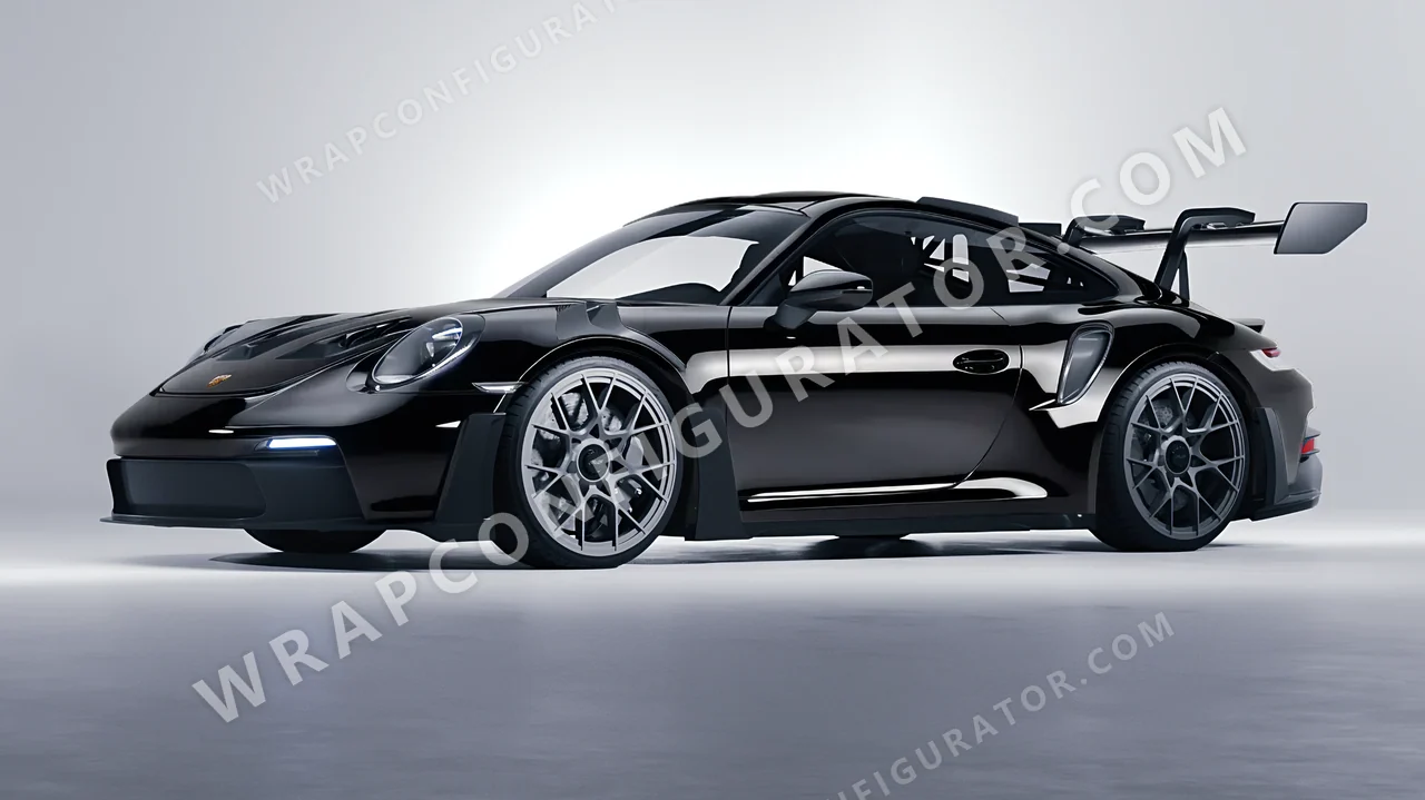 Black Porsche 911 GT3 RS 2024 wrapped in 3M Gloss Black Metallic G212