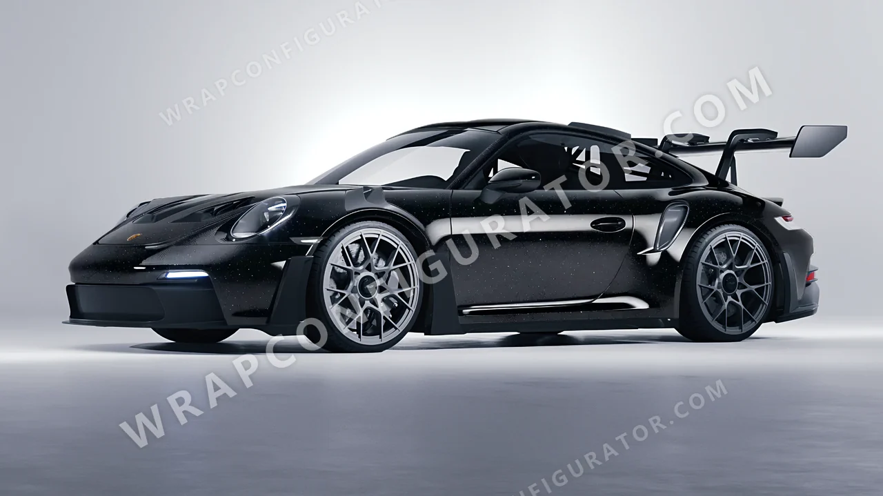Black Porsche 911 GT3 RS 2024 wrapped in 3M Gloss Galaxy Black GP292