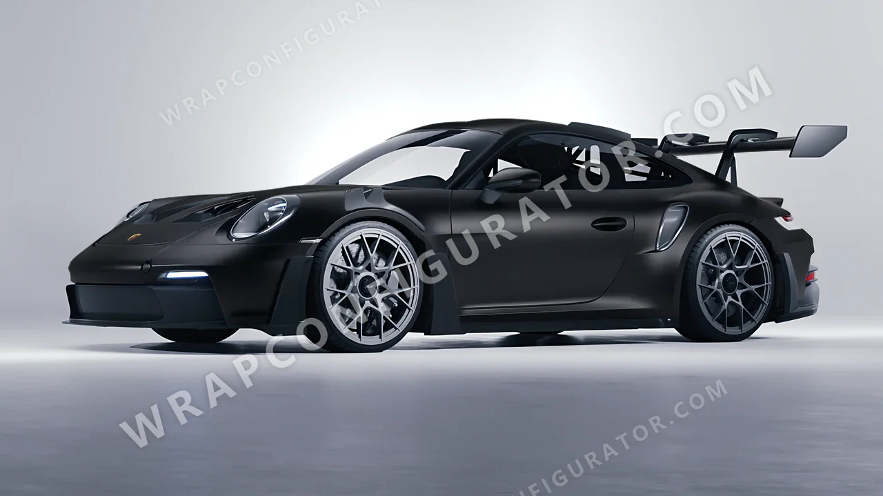 Black Porsche 911 GT3 RS 2024 wrapped in 3M Matte Deep Black M22