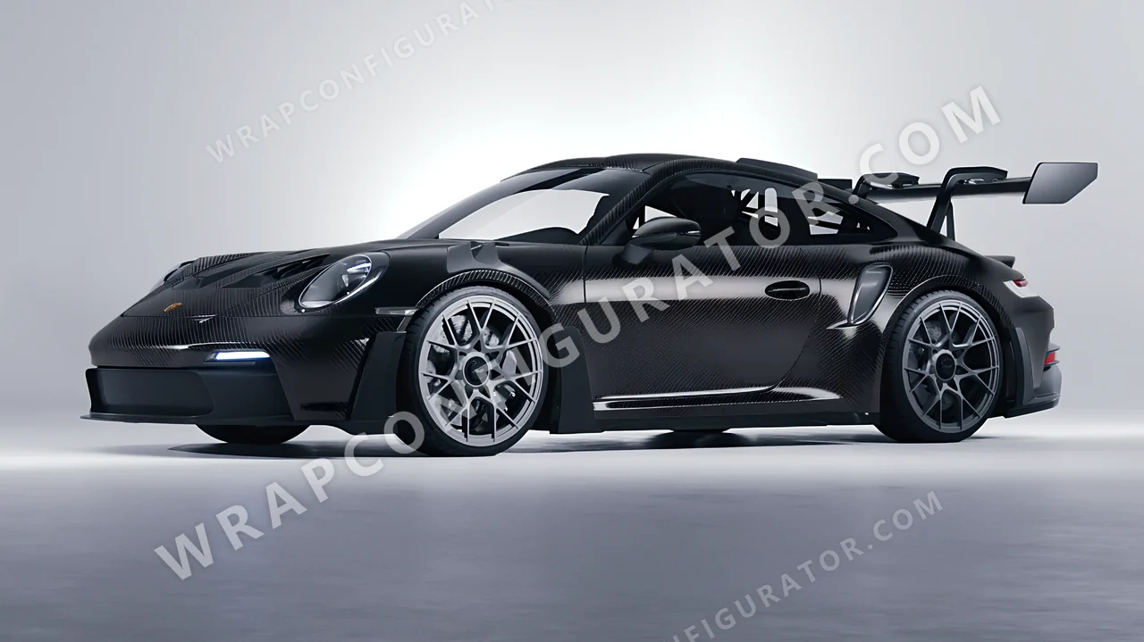 Black Porsche 911 GT3 RS 2024 wrapped in Avery Dennison Carbon Fiber Black SW900-194-X