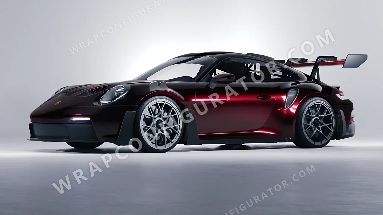 Black Porsche 911 GT3 RS 2024 wrapped in KPMF Midnight Crimson Bloom K75447