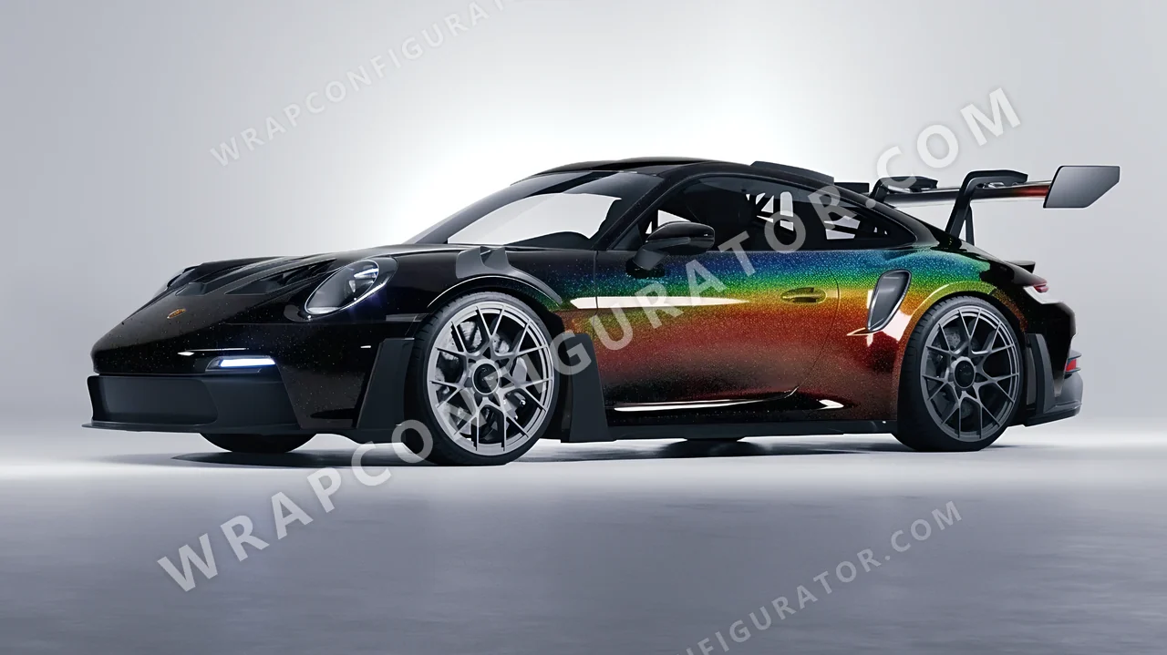 Black Porsche 911 GT3 RS 2024 wrapped in KPMF Morpheus Black Starlight K75470