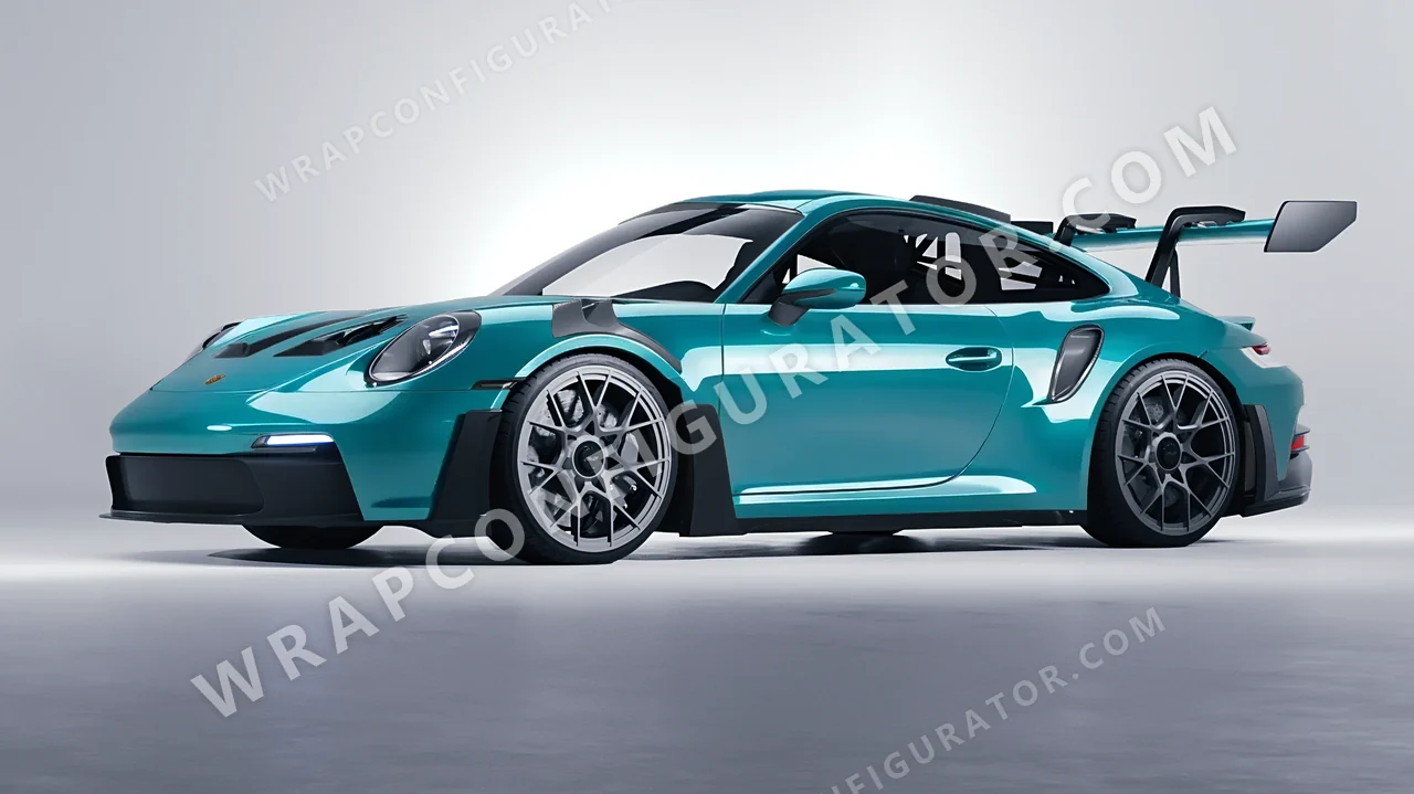 Blue Porsche 911 GT3 RS 2024 wrapped in 3M Gloss Atomic Teal G356