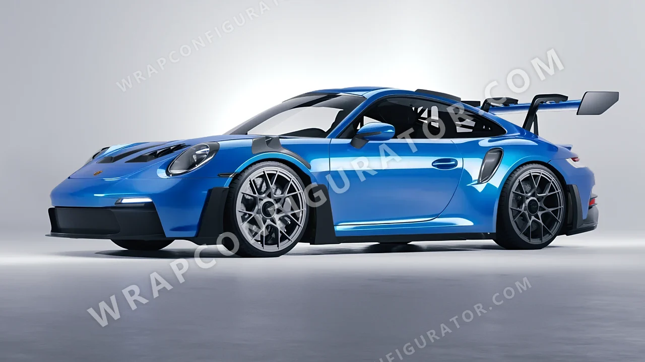 Blue Porsche 911 GT3 RS 2024 wrapped in 3M Gloss Blue Fire G337