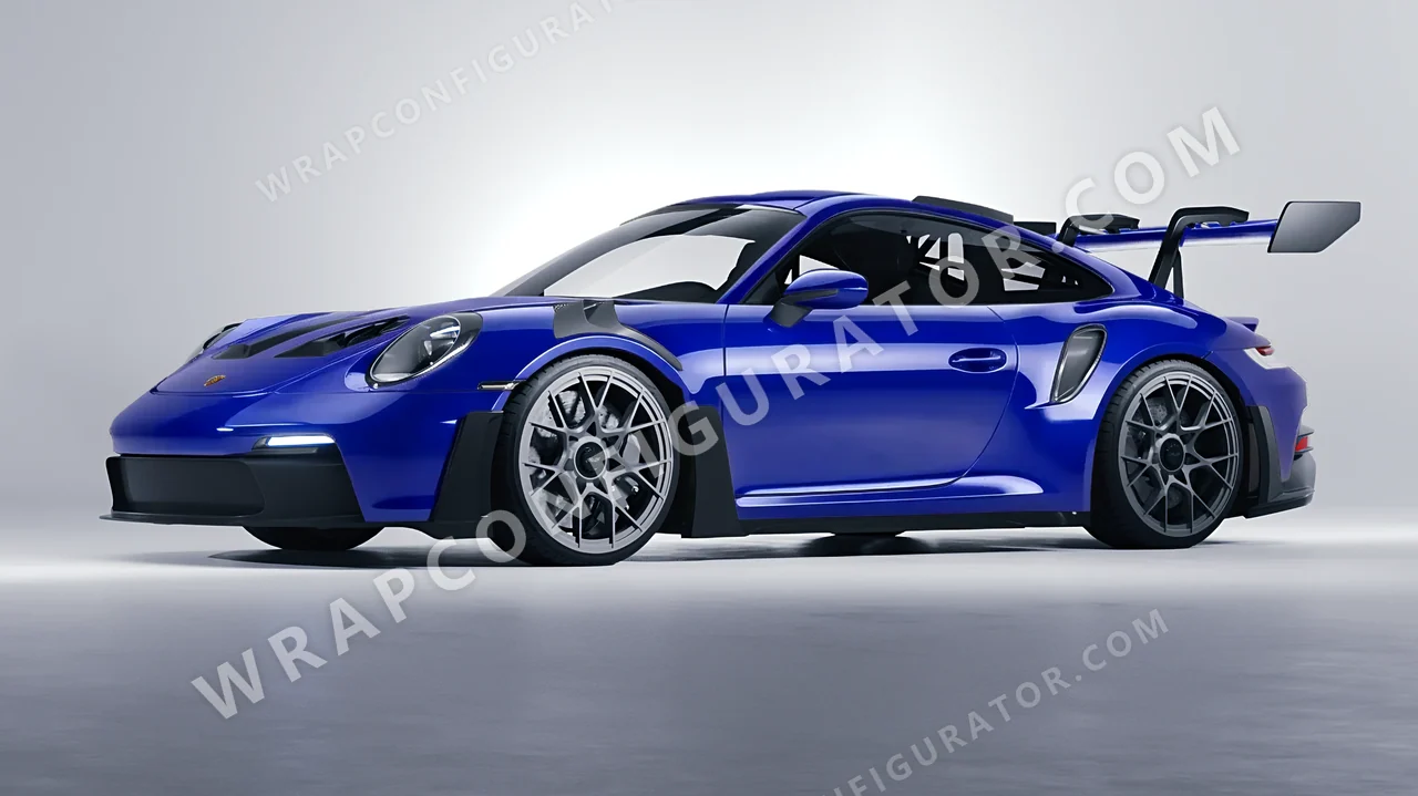 Blue Porsche 911 GT3 RS 2024 wrapped in 3M Gloss Cosmic Blue G377