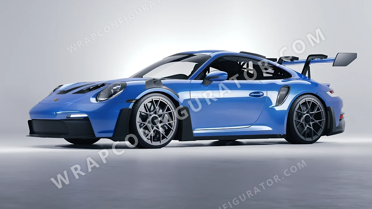 Blue Porsche 911 GT3 RS 2024 wrapped in 3M Gloss Ice Blue G247