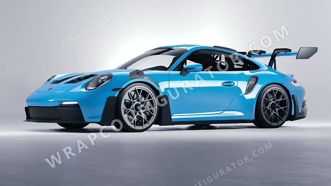 Blue Porsche 911 GT3 RS 2024 wrapped in 3M Gloss Sky Blue G77
