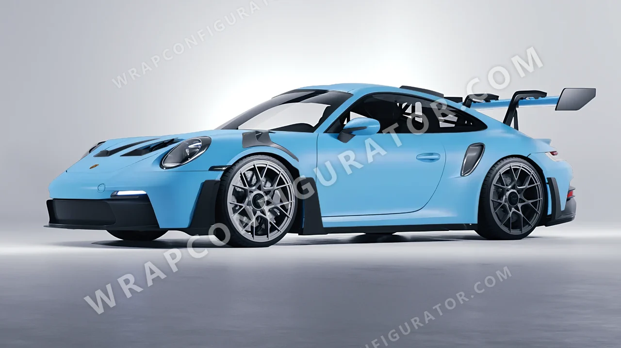 Blue Porsche 911 GT3 RS 2024 wrapped in 3M Matte Riviera Blue M67