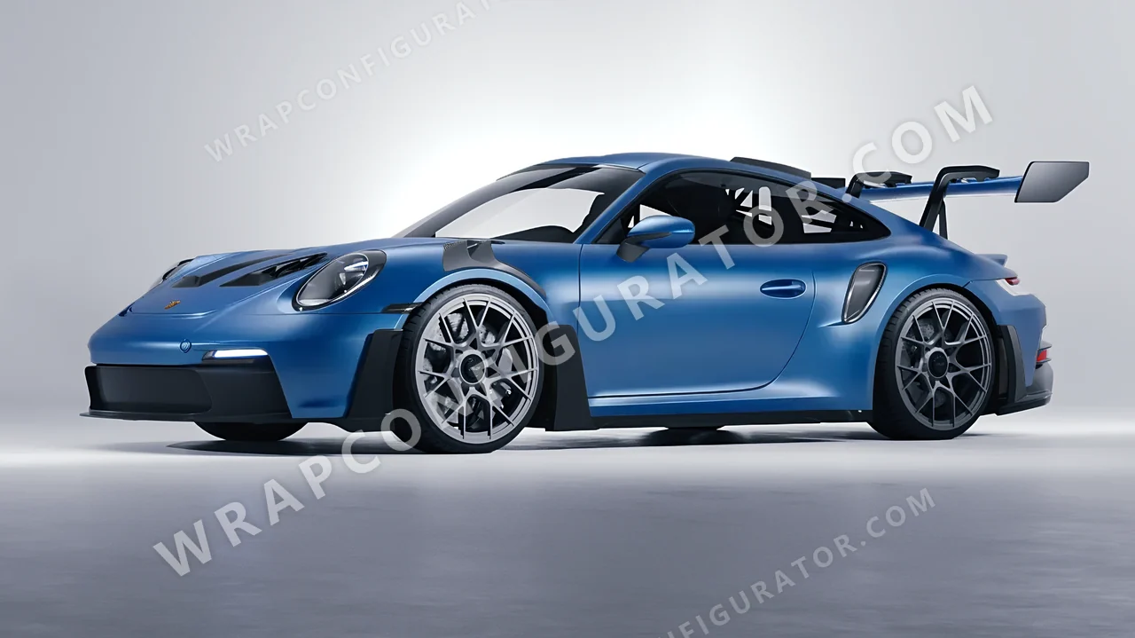 Blue Porsche 911 GT3 RS 2024 wrapped in 3M Satin Perfect Blue S347