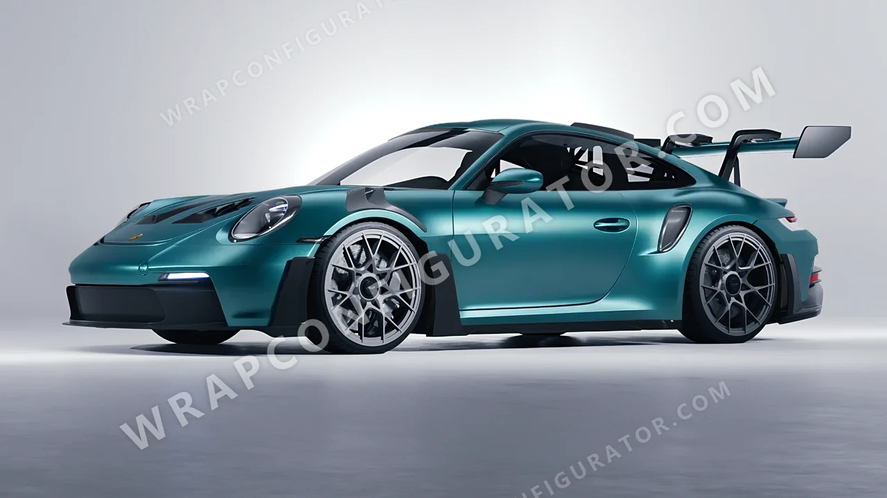 Blue Porsche 911 GT3 RS 2024 wrapped in Avery Dennison Satin Cool Teal SW900-716-S