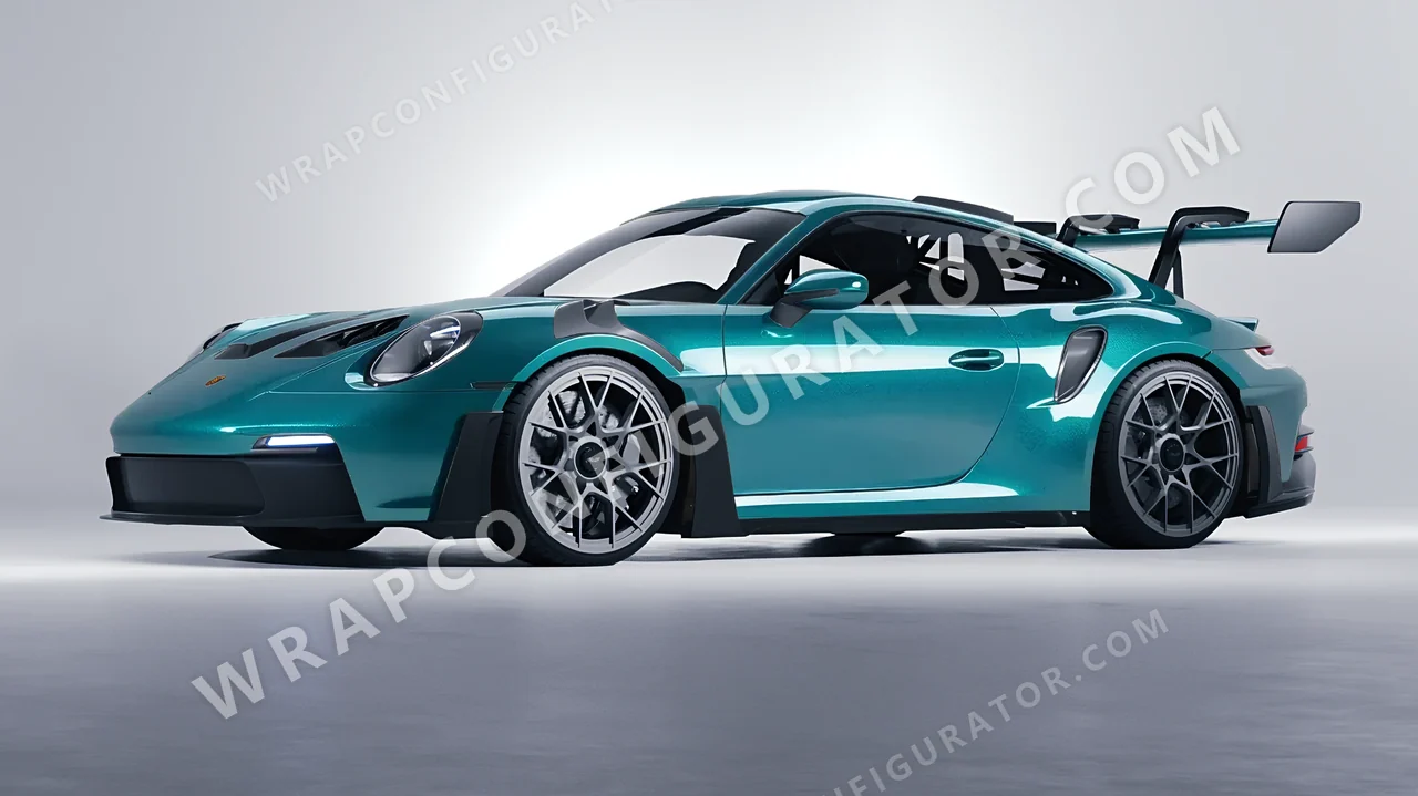 Blue Porsche 911 GT3 RS 2024 wrapped in KPMF Dynamic Teal K75455