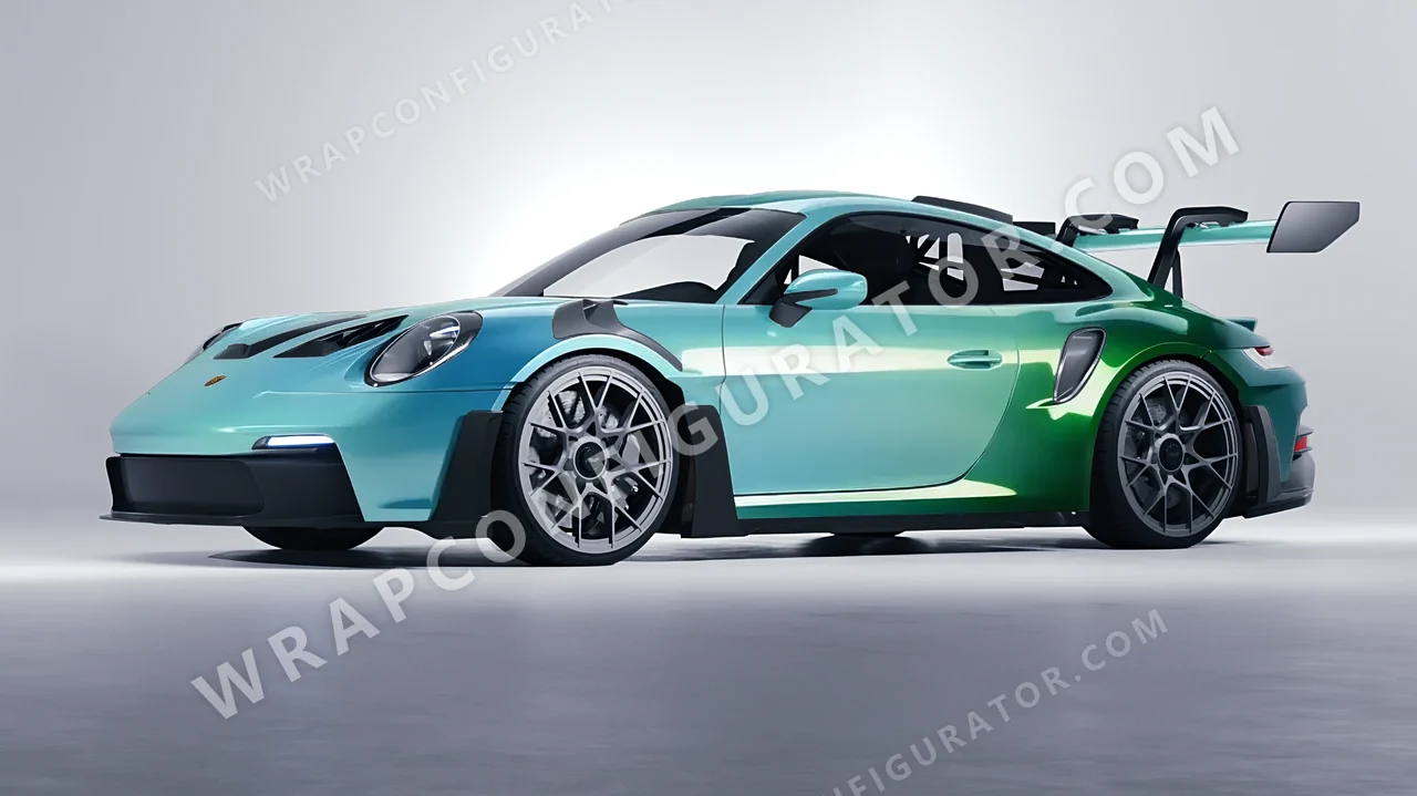 Blue Porsche 911 GT3 RS 2024 wrapped in ORACAL Gloss Aquamarine 970RA-318G