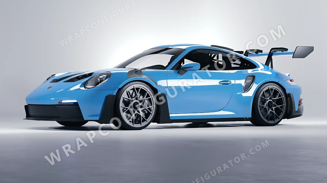 Blue Porsche 911 GT3 RS 2024 wrapped in ORACAL Ice Blue 970RA-056G