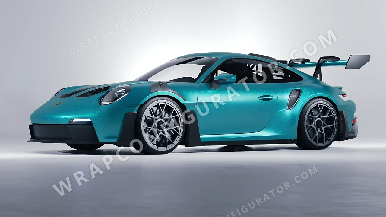 Blue Porsche 911 GT3 RS 2024 wrapped in ORACAL Matt Turbo Turquoise 970RA-182M