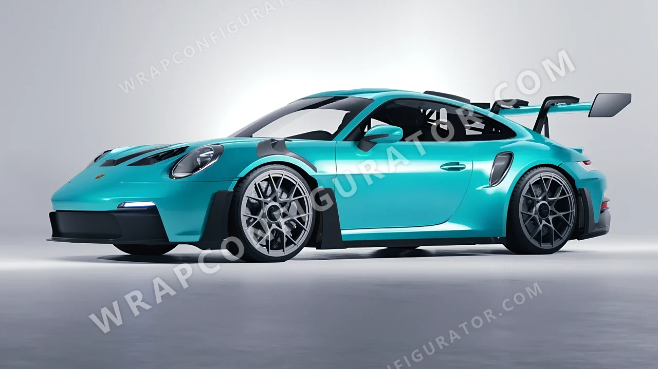 Blue Porsche 911 GT3 RS 2024 wrapped in ORACAL Turbo Turquoise 970RA-172G