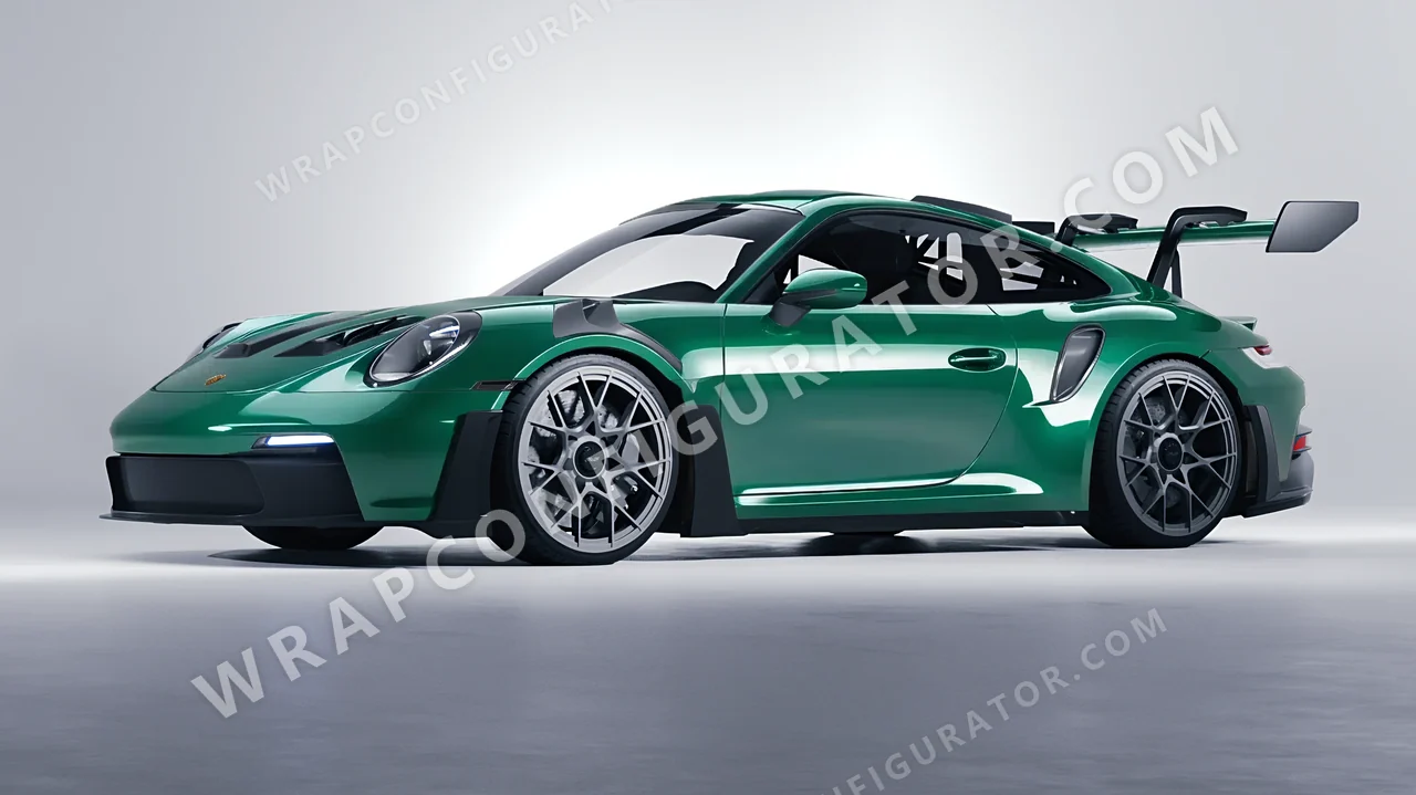 Green Porsche 911 GT3 RS 2024 wrapped in 3M Gloss Green Envy G336