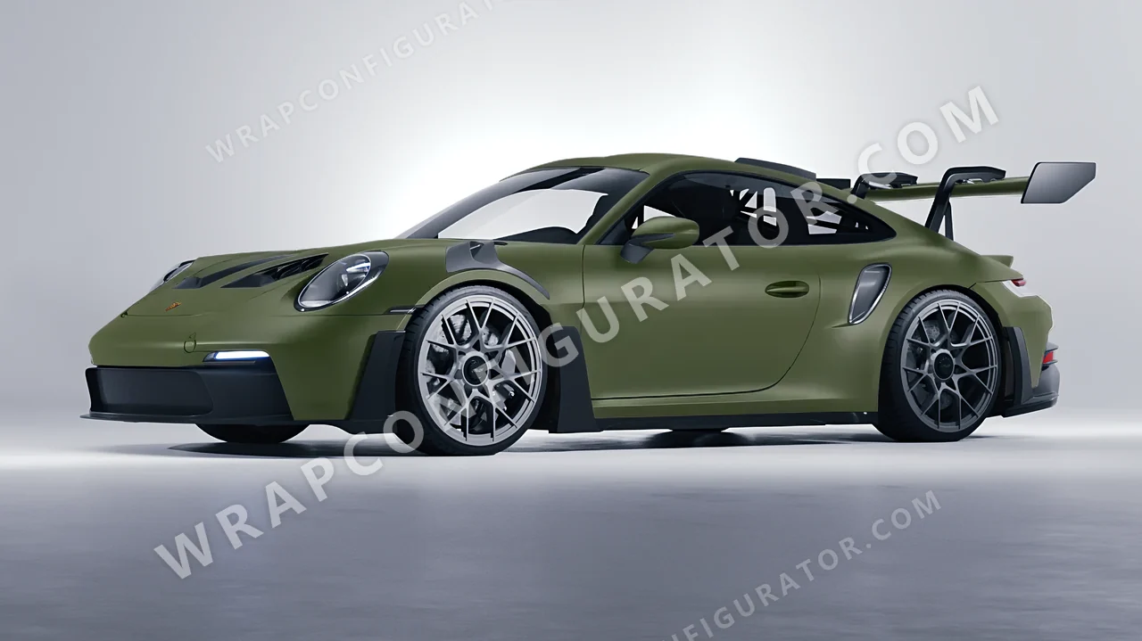 Green Porsche 911 GT3 RS 2024 wrapped in 3M Matte Military Green M26