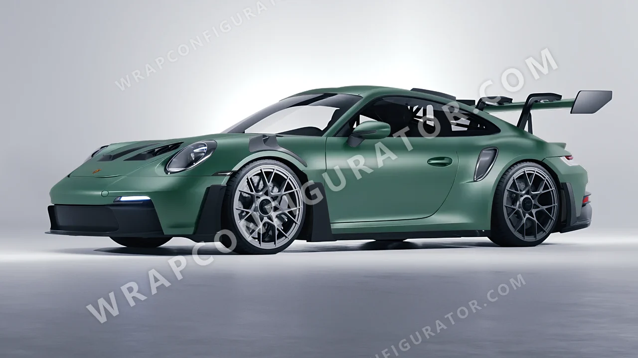 Green Porsche 911 GT3 RS 2024 wrapped in 3M Matte Pine Green Metallic M206