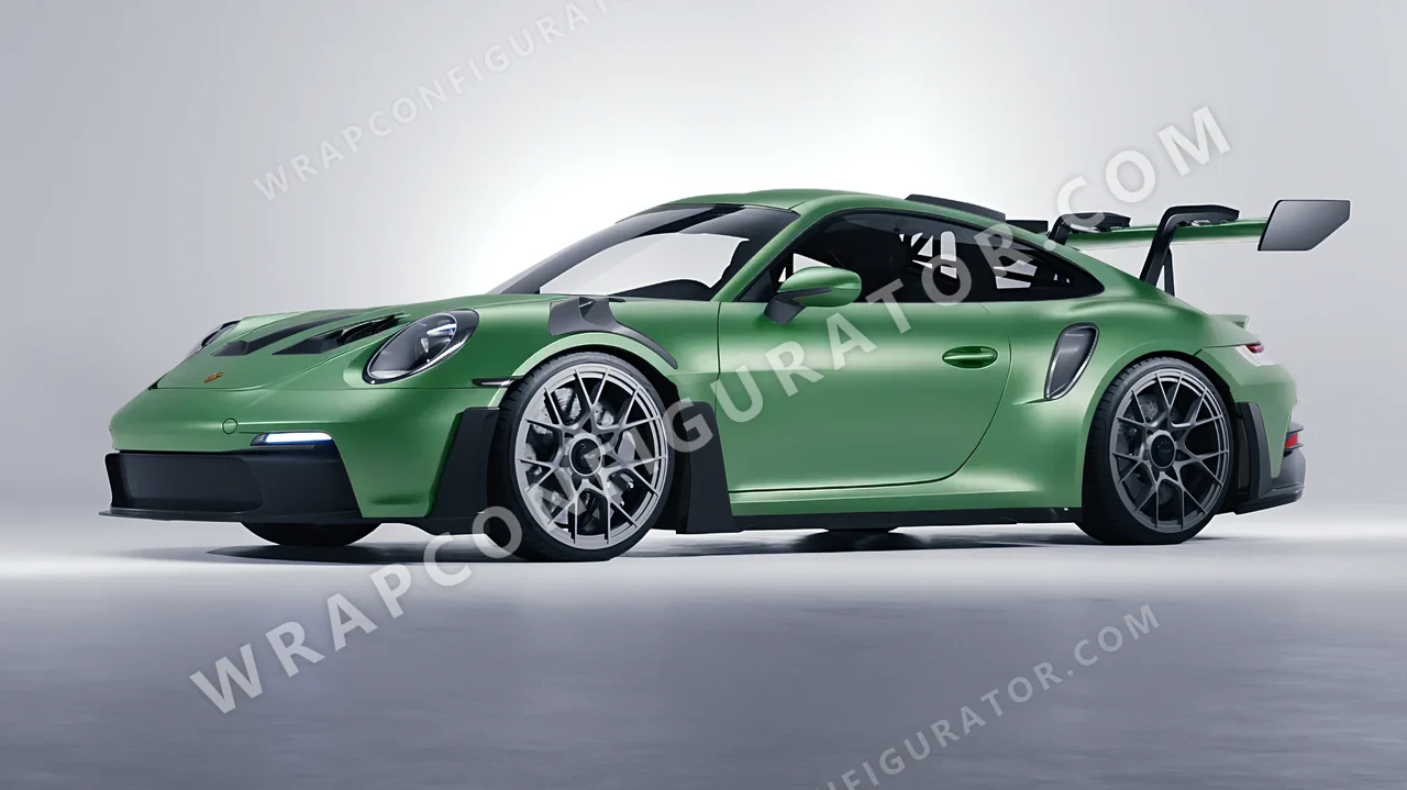 Green Porsche 911 GT3 RS 2024 wrapped in 3M Satin Apple Green S196