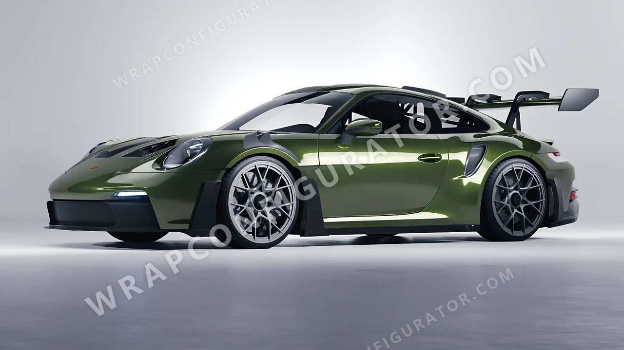 Green Porsche 911 GT3 RS 2024 wrapped in Inozetek Dynamic PPF Olive DPPF931