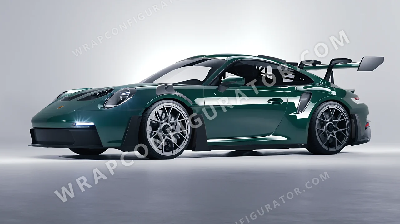 Green Porsche 911 GT3 RS 2024 wrapped in Inozetek Dynamic PPF Shadow Green DPPF706