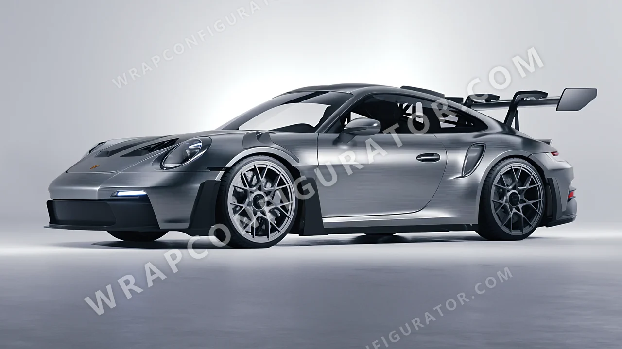 Grey Porsche 911 GT3 RS 2024 wrapped in 3M Brushed Steel BR201