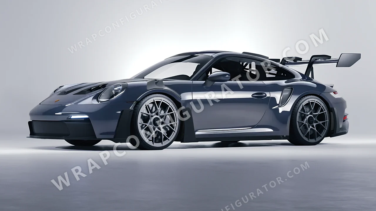 Grey Porsche 911 GT3 RS 2024 wrapped in 3M Gloss Glacier Gray GP291