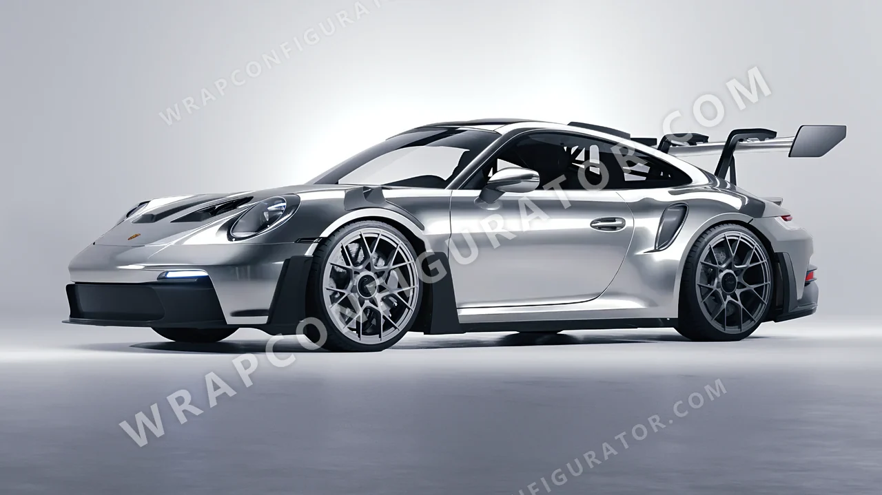 Grey Porsche 911 GT3 RS 2024 wrapped in 3M Gloss Sterling Silver G251