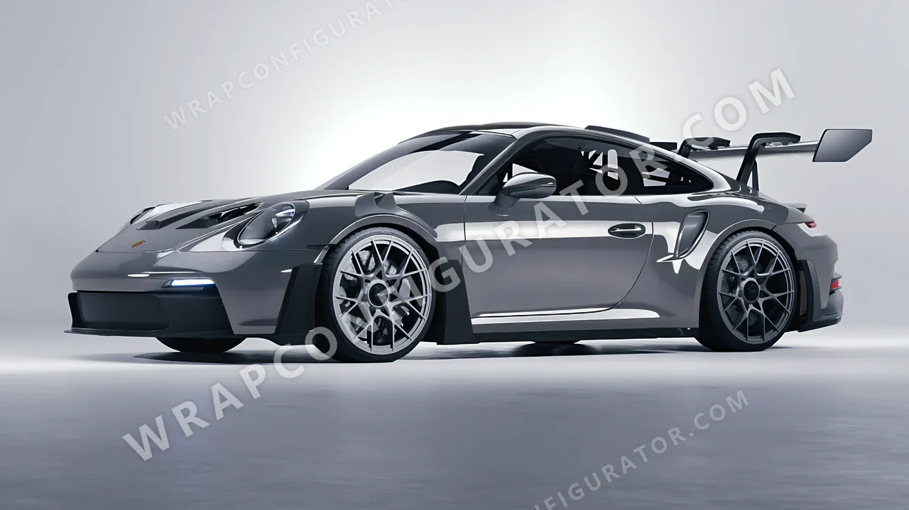 Grey Porsche 911 GT3 RS 2024 wrapped in 3M Gloss Storm Gray G31