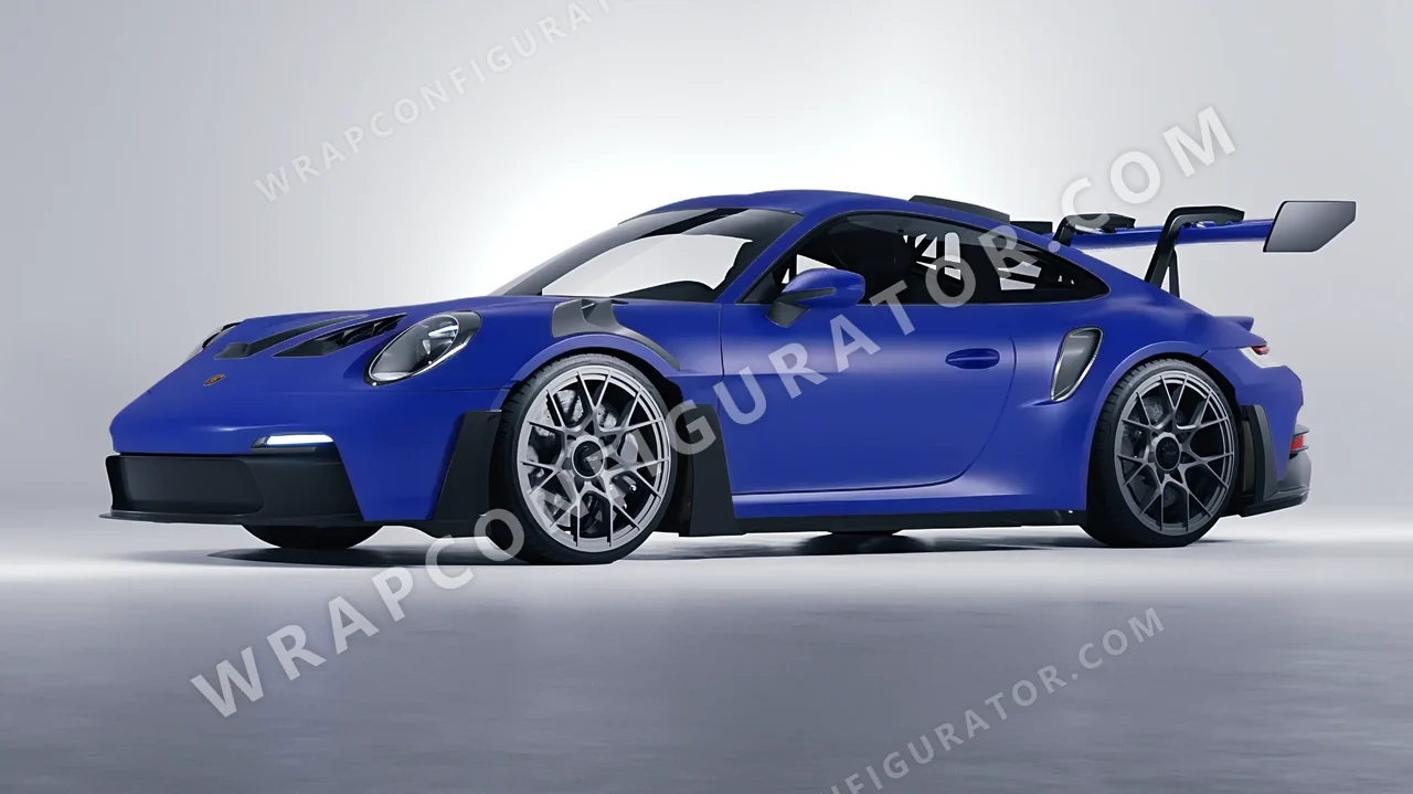 Grey Porsche 911 GT3 RS 2024 wrapped in KPMF Matt Iced Blue Titanium K75505