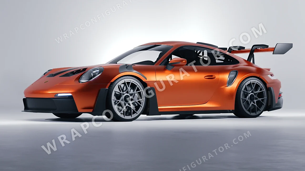 Grey Porsche 911 GT3 RS 2024 wrapped in KPMF Matt Iced Orange Titanium K75502