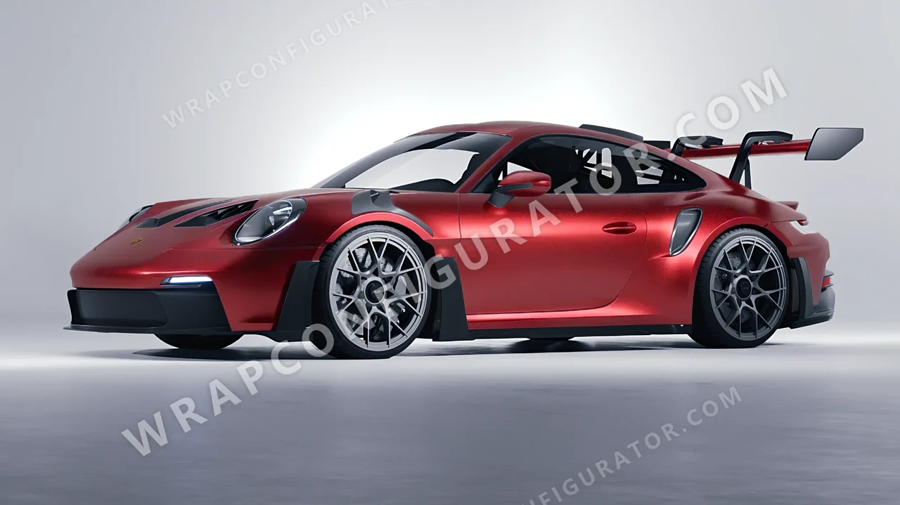 Grey Porsche 911 GT3 RS 2024 wrapped in KPMF Matt Iced Red Titanium K75506